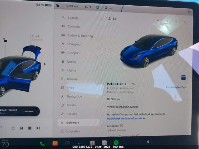 5YJ3E1EBOKF521691 Tesla Model 3 Long Range/performance