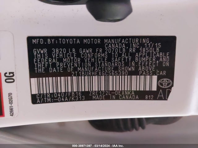 Toyota COROLLA LE 2016 2T1BURHEXGC565390 Image 9