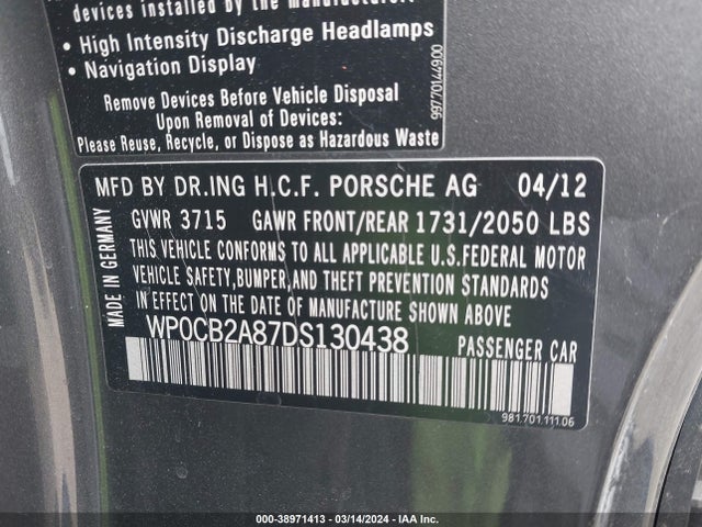 2013 PORSCHE BOXSTER WP0CB2A87DS130438 Photo 8