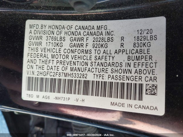 Honda Civic Sport 2021 2HGFC2F87MH533282 Image 9