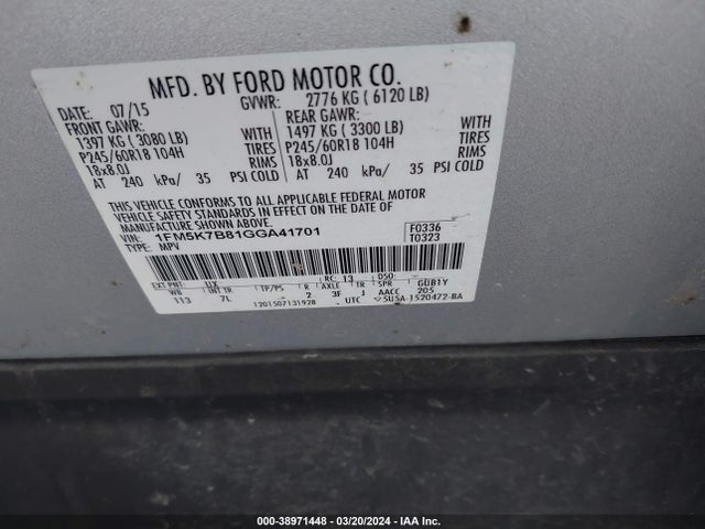 Ford Explorer 2016 1FM5K7B81GGA41701 Image 9