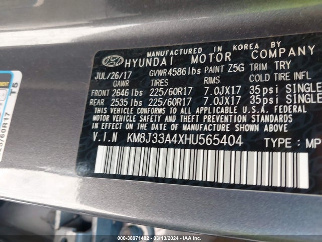Hyundai TUCSON SE 2017 KM8J33A4XHU565404 Image 9