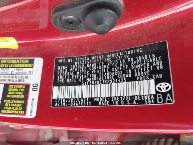Toyota Corolla Xle 2019 5YFBURHE1KP924425 Image 9