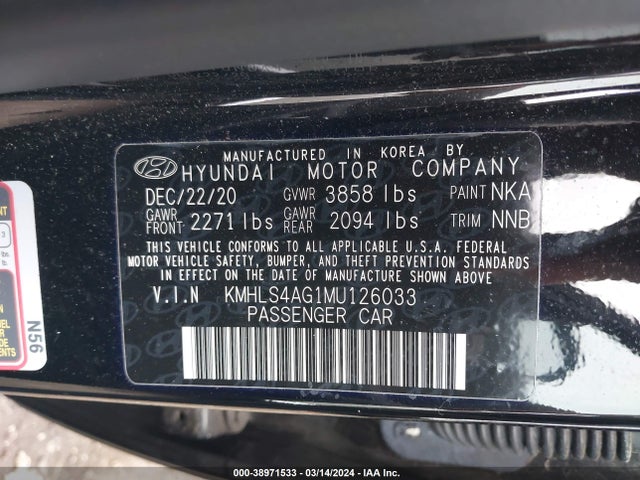 Hyundai ELANTRA SEL 2021 KMHLS4AG1MU126033 Image 9