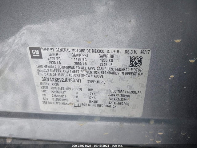 Chevrolet EQUINOX LT 2018 3GNAXSEV2JL180741 Image 9