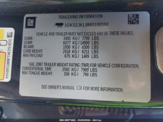 1GKS2JKL8MR188594 GMC Yukon Xl 4wd Denali