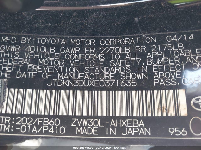 Toyota Prius Three 2014 JTDKN3DUXE0371635 Image 9