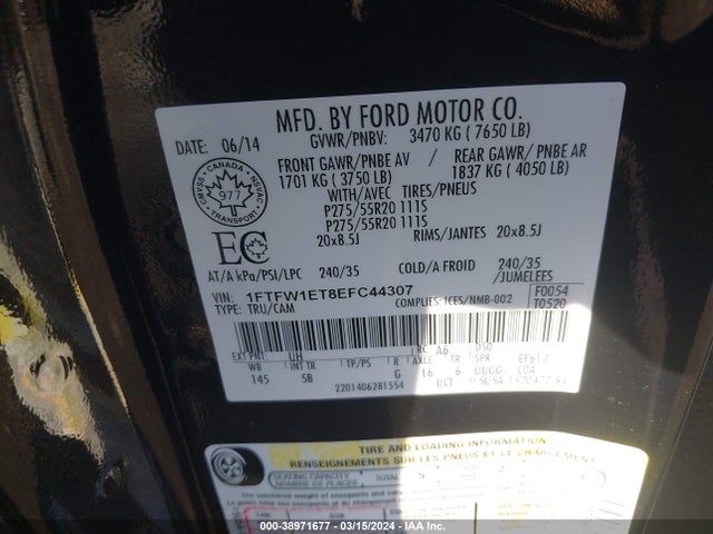 Ford F-150 Fx4 2014 1FTFW1ET8EFC44307 Image 9