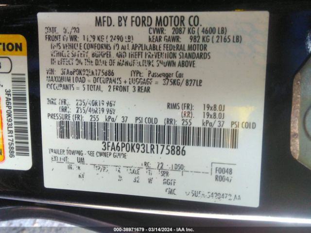 2020 FORD FUSION 3FA6P0K93LR175886 Photo 8