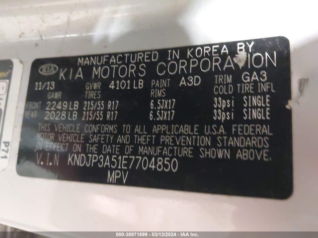 KIA SOUL + 2014 KNDJP3A51E7704850 Image 9