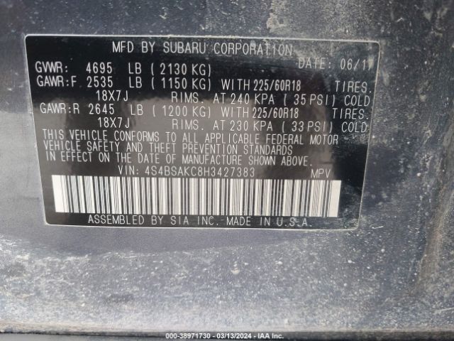 4S4BSAKC8H3427383 Subaru Outback 2.5i Limited