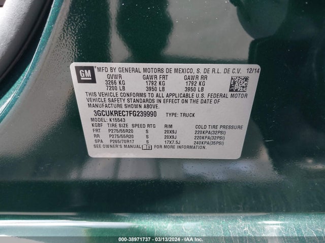 Chevrolet Silverado 1500 1lt 2015 3GCUKREC7FG239990 Image 9
