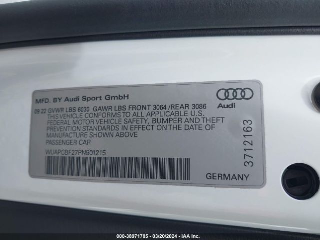 WUAPCBF27PN901215 Audi Rs 7 Sportback Tfsi Quattro Tiptronic