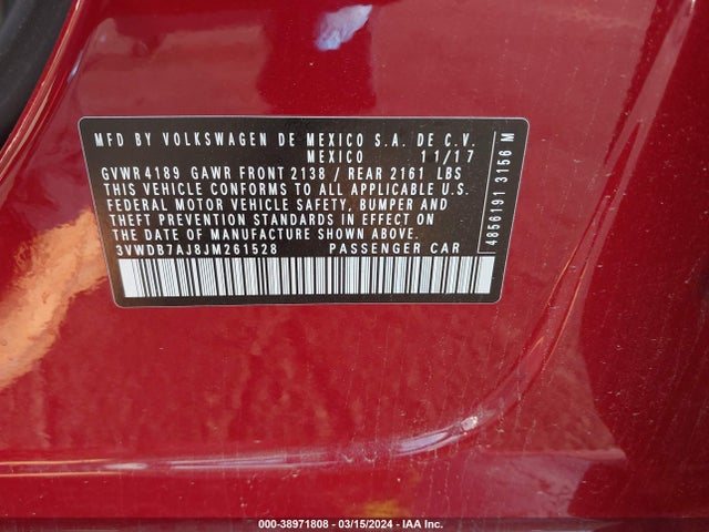 3VWDB7AJ8JM261528 Volkswagen Jetta 1.4t Se/1.4t Wolfsburg Edition