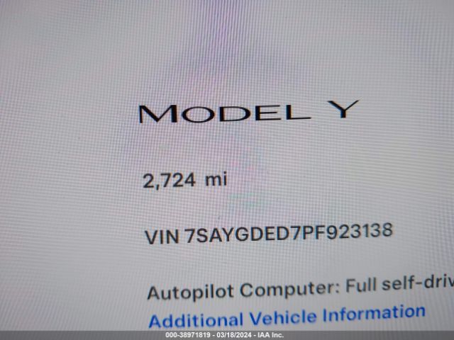 7SAYGDED7PF923138 Tesla Model Y Rwd