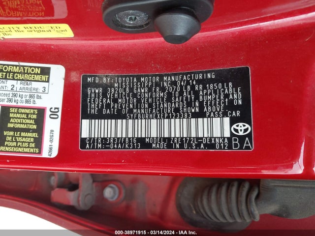 Toyota Corolla Le Plus 2014 5YFBURHEXEP123383 Image 9