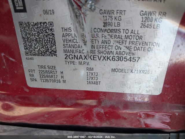Chevrolet EQUINOX LT 2019 2GNAXKEVXK6305457 Image 9