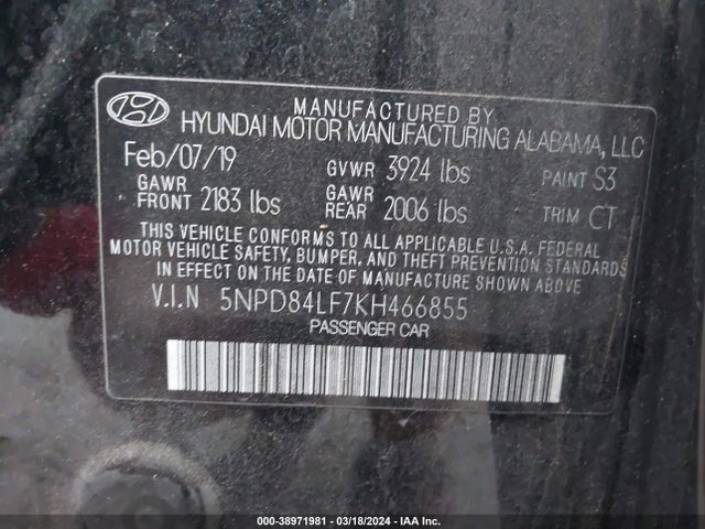 Hyundai ELANTRA SEL 2019 5NPD84LF7KH466855 Image 9