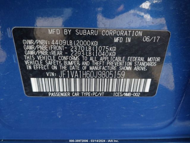 JF1VA1H60J9805159 Subaru Wrx Limited