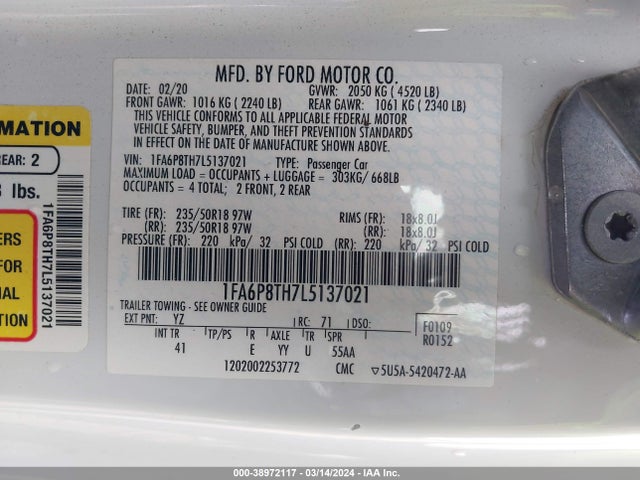 Ford Mustang Ecoboost Premium Fastback 2020 1FA6P8TH7L5137021 Image 9