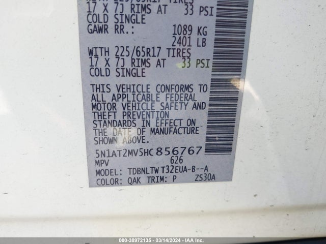 Nissan ROGUE SV 2017 5N1AT2MV5HC856767 Image 9