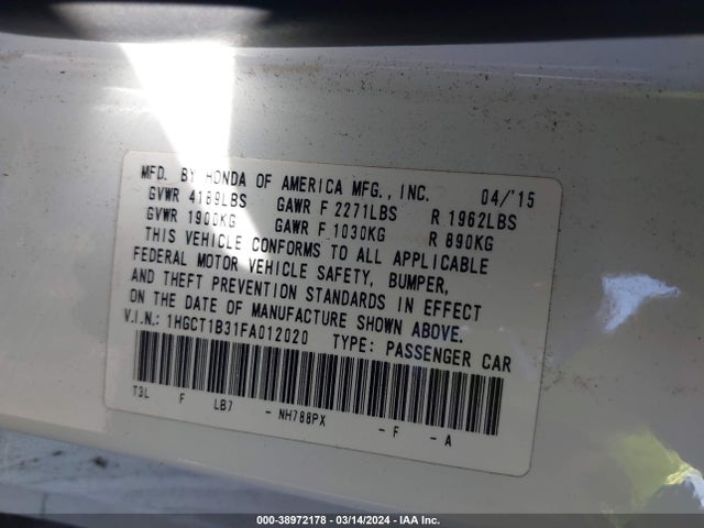 Honda Accord Lx-s 2015 1HGCT1B31FA012020 Image 9