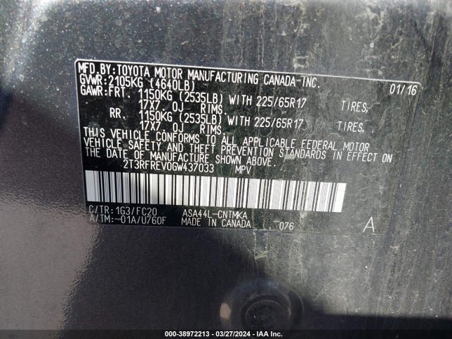 Toyota Rav4 Xle 2016 2T3RFREV0GW437033 Image 9