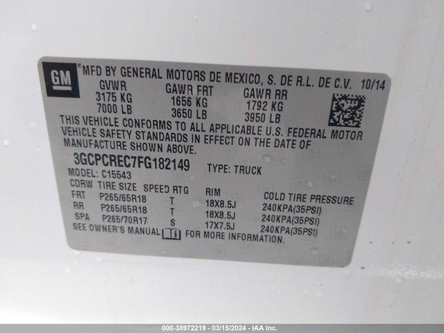 Chevrolet Silverado 1500 2lt 2015 3GCPCREC7FG182149 Image 9