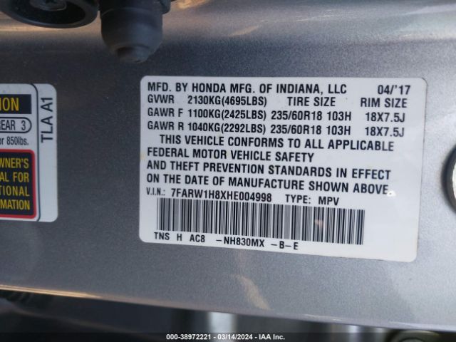 7FARW1H8XHE004998 Honda Cr-v Ex-l/ex-l Navi