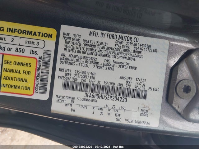 Ford FUSION SE 2014 3FA6P0HD5ER204223 Image 9
