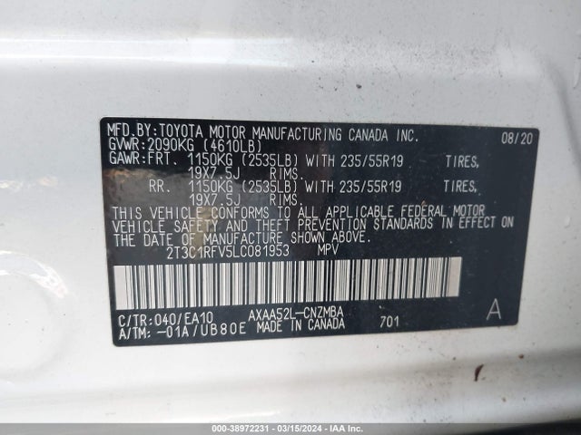 Toyota Rav4 Xle Premium 2020 2T3C1RFV5LC081953 Image 9