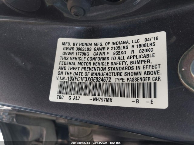 Honda Civic Ex-t 2016 19XFC1F3XGE024672 Image 9