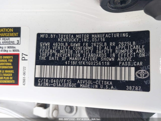 Toyota CAMRY SE 2016 4T1BF1FK1GU256118 Image 9
