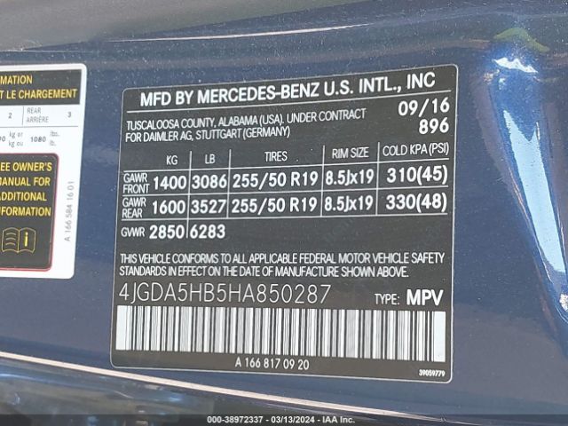 4JGDA5HB5HA850287 Mercedes-Benz Gle 350 4matic