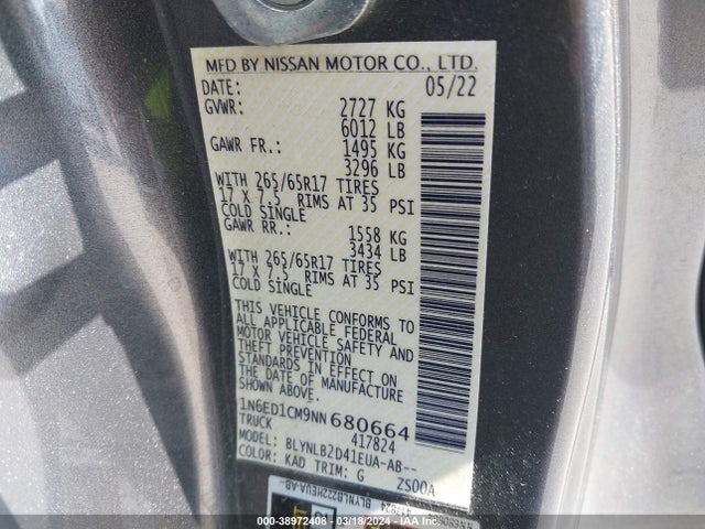 Nissan Frontier King Cab Sv 4x4 2022 1N6ED1CM9NN680664 Image 9
