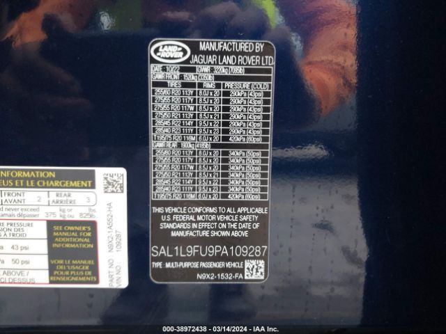 SAL1L9FU9PA109287 Land Rover Range Rover Sport Se Dynamic