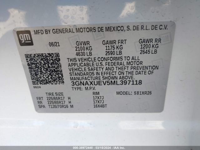 3GNAXUEV5ML397118 Chevrolet Equinox Awd Lt