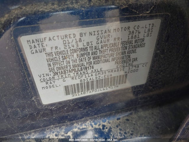 Nissan SENTRA SV 2018 3N1AB7AP0JL619174 Image 9
