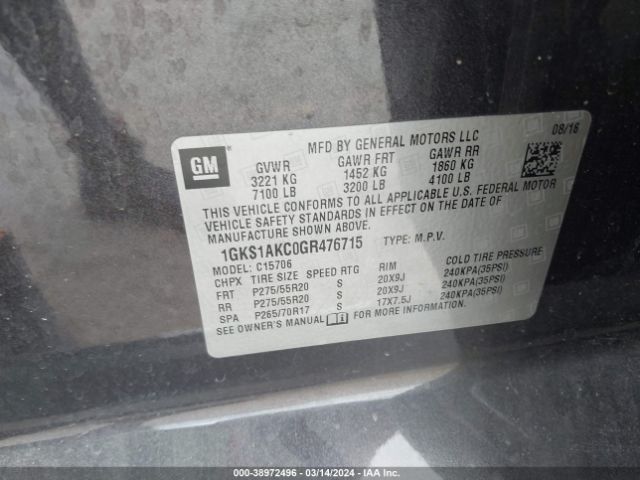 1GKS1AKC0GR476715 GMC YUKON SLE