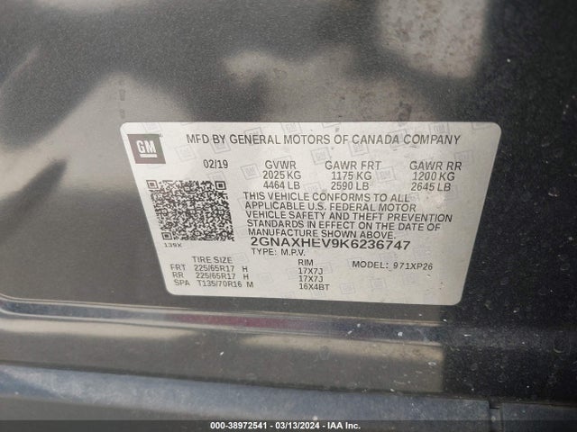 Chevrolet EQUINOX LS 2019 2GNAXHEV9K6236747 Image 9