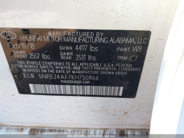 5NPE24AF7KH750866 Hyundai SONATA SE