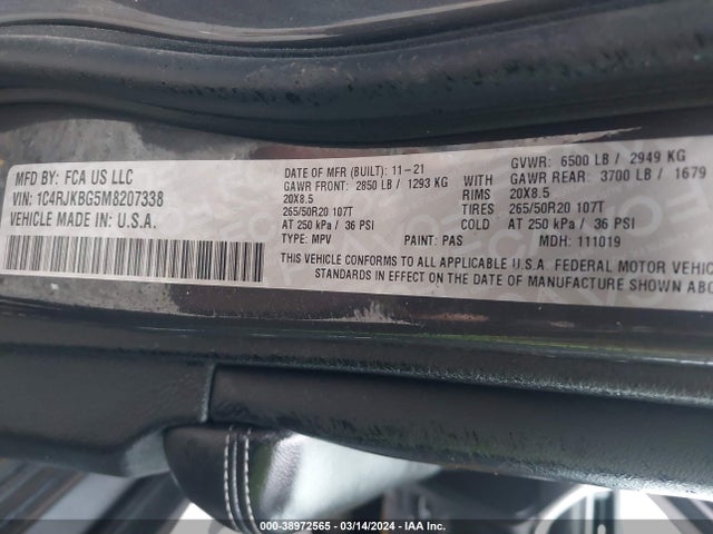 1C4RJKBG5M8207338 Jeep Grand Cherokee L Limited 4x4