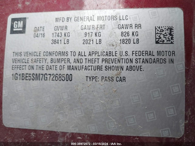 Chevrolet Cruze Lt Auto 2016 1G1BE5SM7G7268500 Image 9