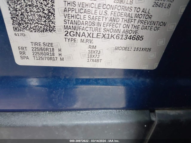 Chevrolet EQUINOX LT 2019 2GNAXLEX1K6134685 Image 9