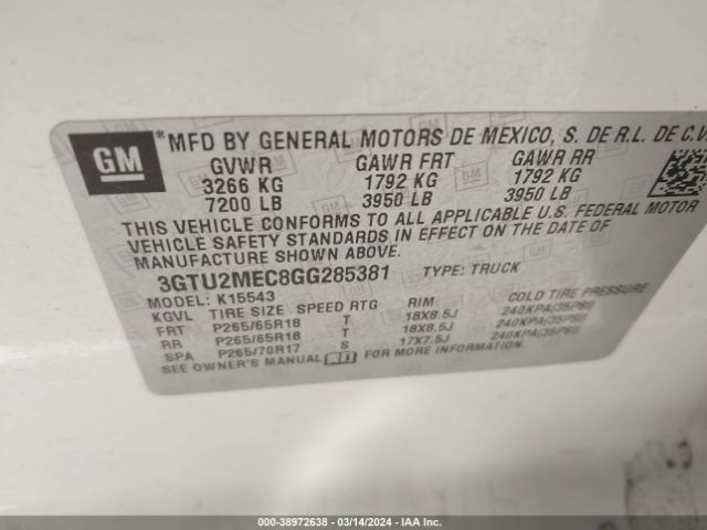 3GTU2MEC8GG285381 GMC Sierra 1500 Sle