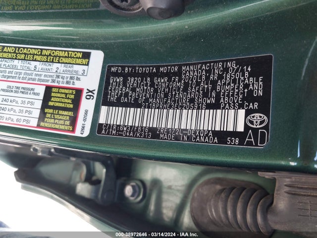 Toyota Corolla Le Eco 2014 2T1BPRHE3EC205916 Image 9