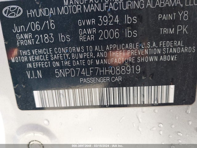 Hyundai ELANTRA SE 2017 5NPD74LF7HH088919 Image 9