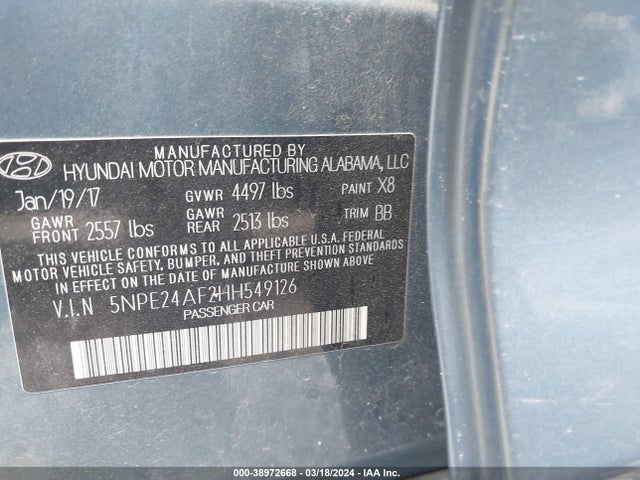 Hyundai Sonata 2017 5NPE24AF2HH549126 Image 9