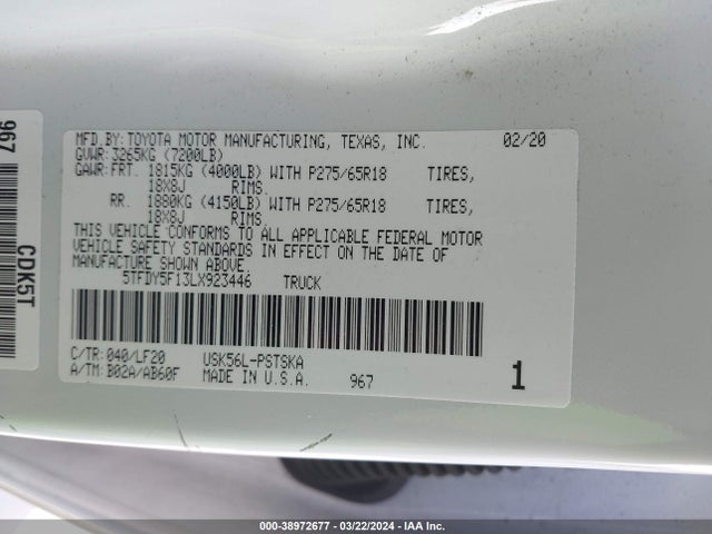 Toyota Tundra Trd Pro 2020 5TFDY5F13LX923446 Image 9