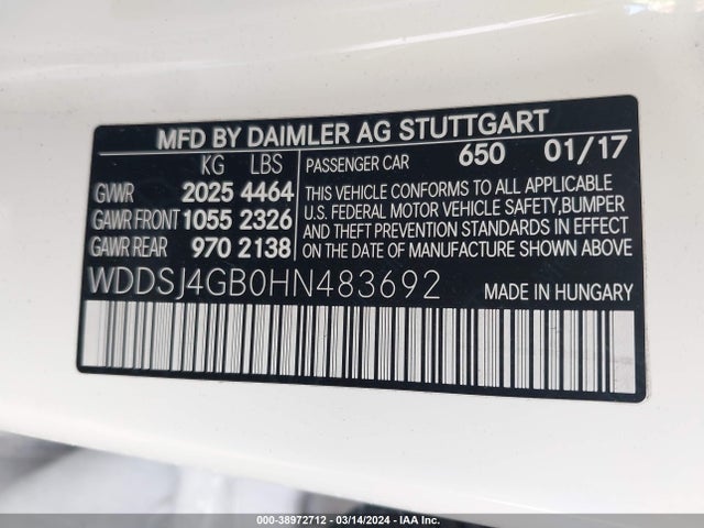 WDDSJ4GB0HN483692 Mercedes-Benz CLA 250 4MATIC